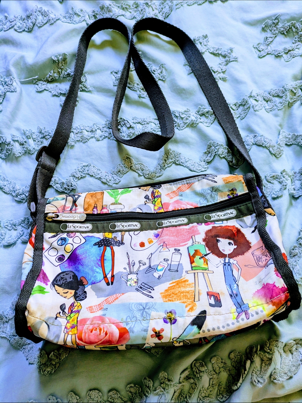 LeSportsac Daniella Crossbody Bag - "Art School" Print - Artist Girls & Palettes